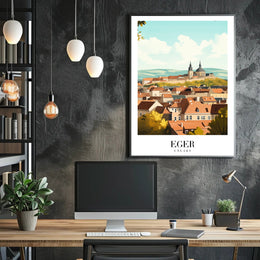 Eger Hungary Aerial View Modern Travel Poster PosterGoat