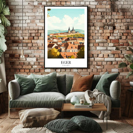 Eger Hungary Aerial View Modern Travel Poster PosterGoat
