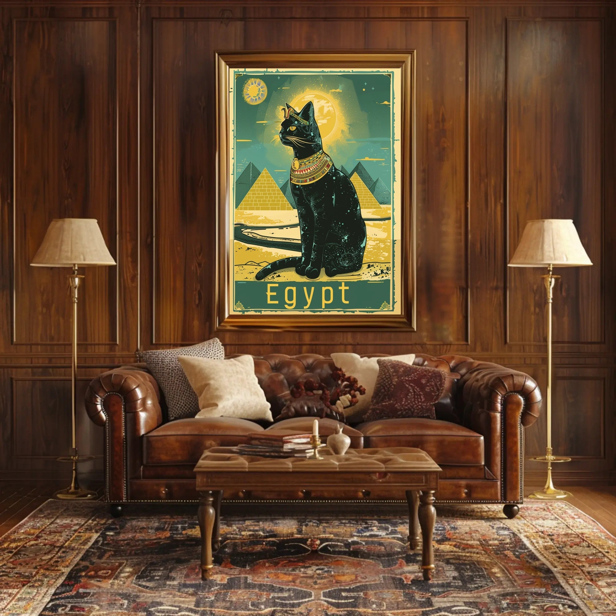 Egyptian Cat and Pyramids, Fantasy or Mythology Poster PosterGoat