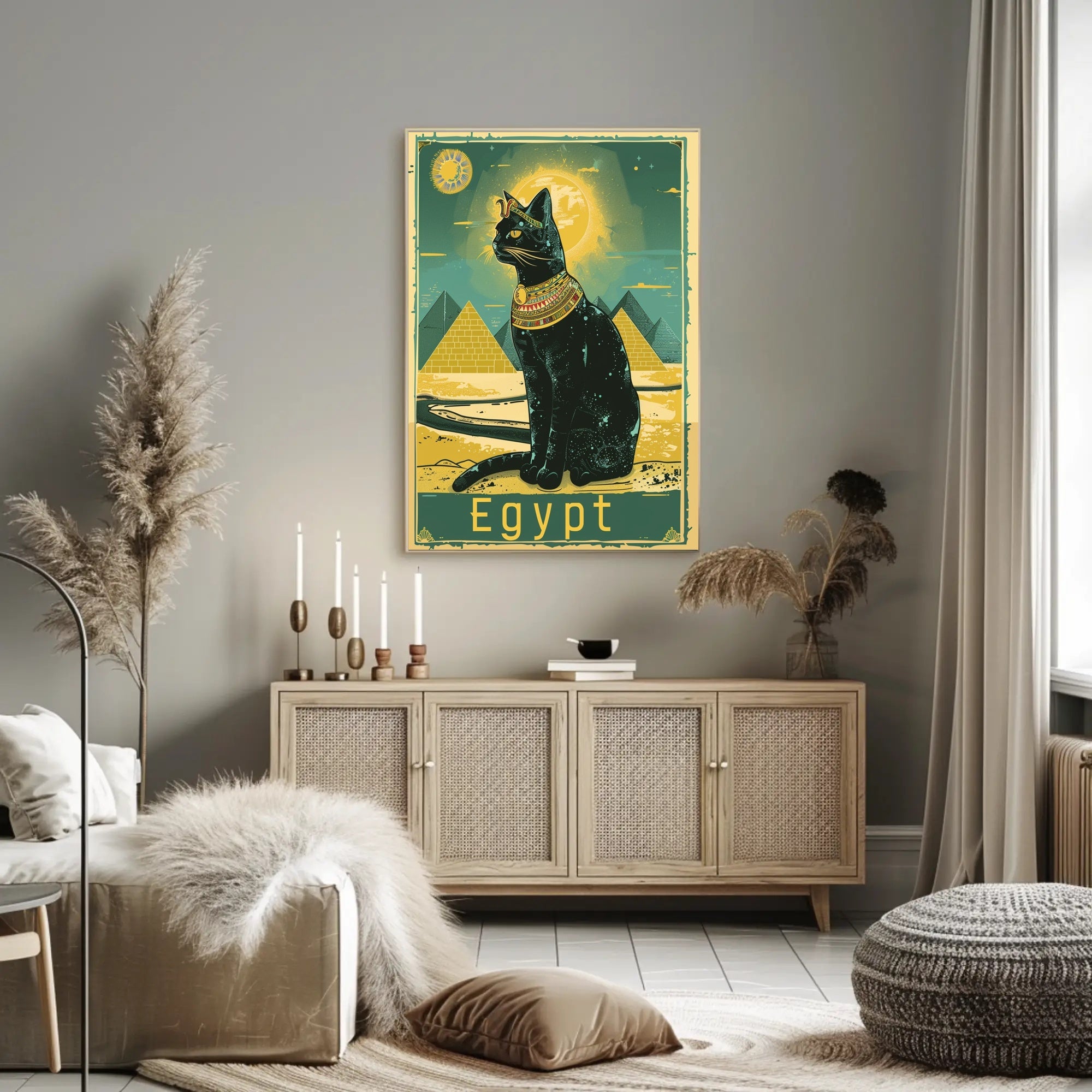 Egyptian Cat and Pyramids, Fantasy or Mythology Poster PosterGoat