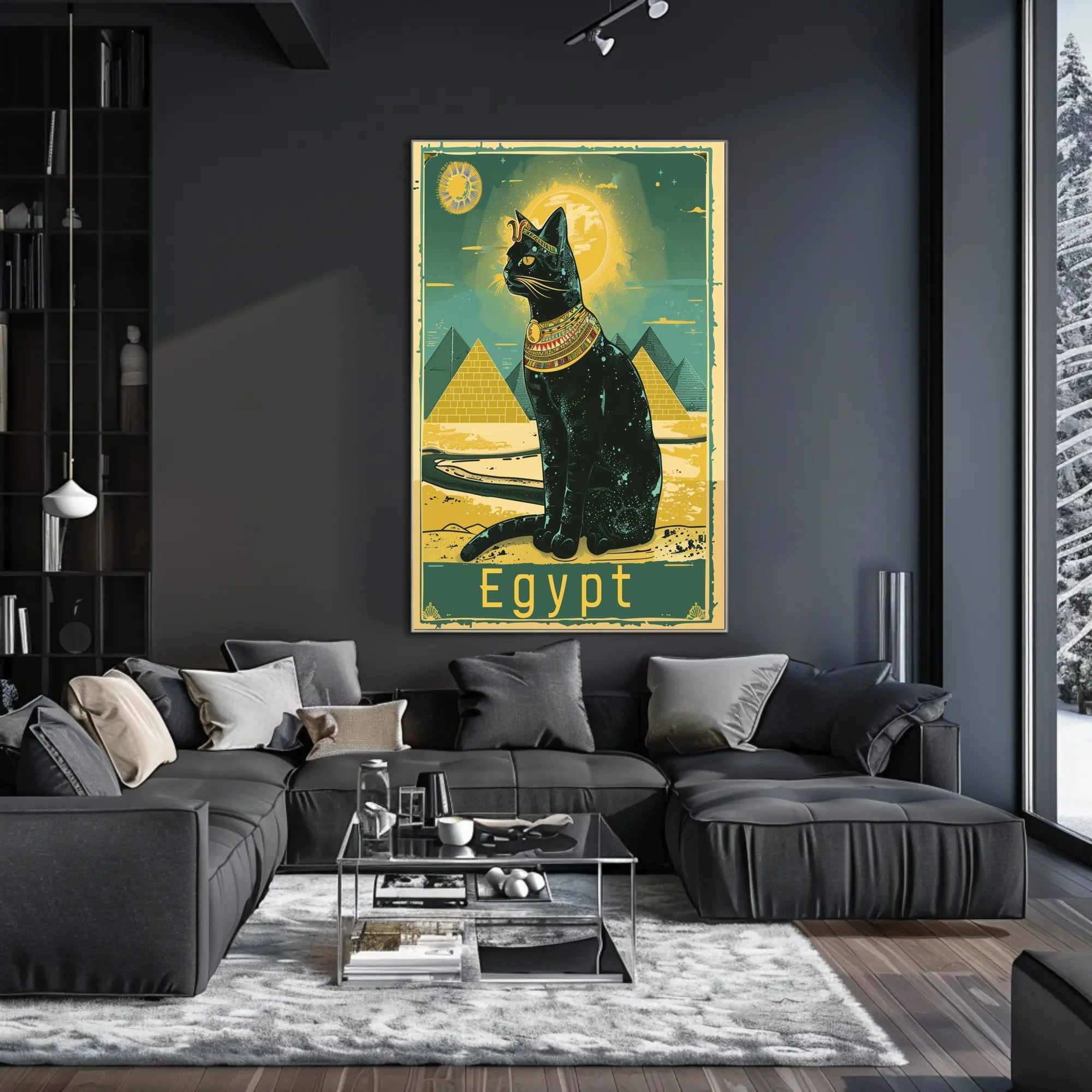 Egyptian Cat and Pyramids, Fantasy or Mythology Poster PosterGoat