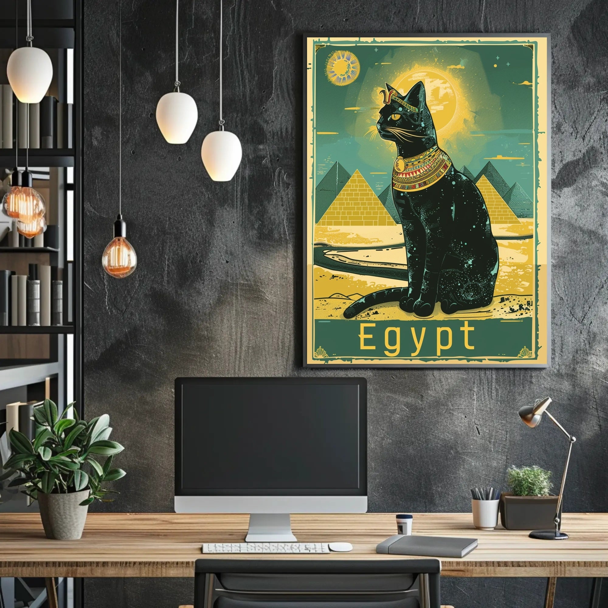 Egyptian Cat and Pyramids, Fantasy or Mythology Poster PosterGoat