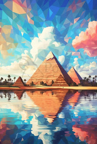 Egyptian Pyramids Desert Oasis Artistic Travel Poster PosterGoat