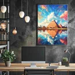 Egyptian Pyramids Desert Oasis Artistic Travel Poster PosterGoat