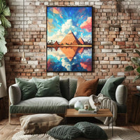 Egyptian Pyramids Desert Oasis Artistic Travel Poster PosterGoat
