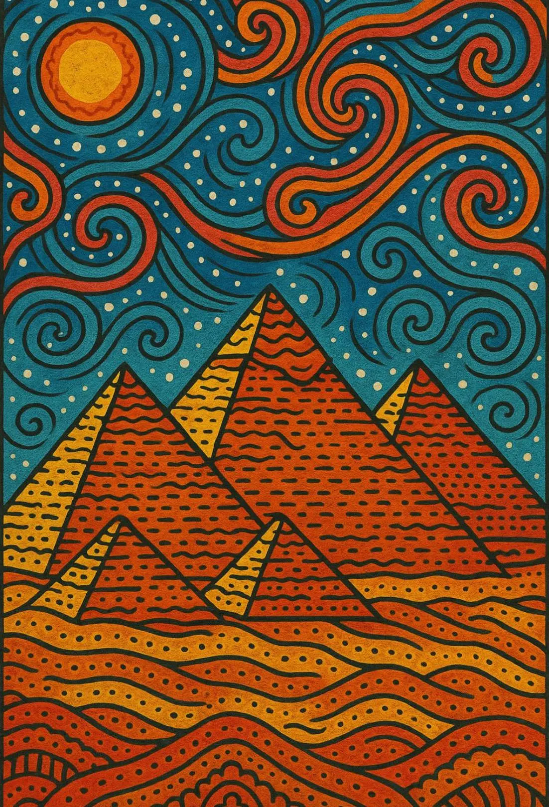 Egyptian Pyramids Meets Starry Night Art Nouveau Poster PosterGoat