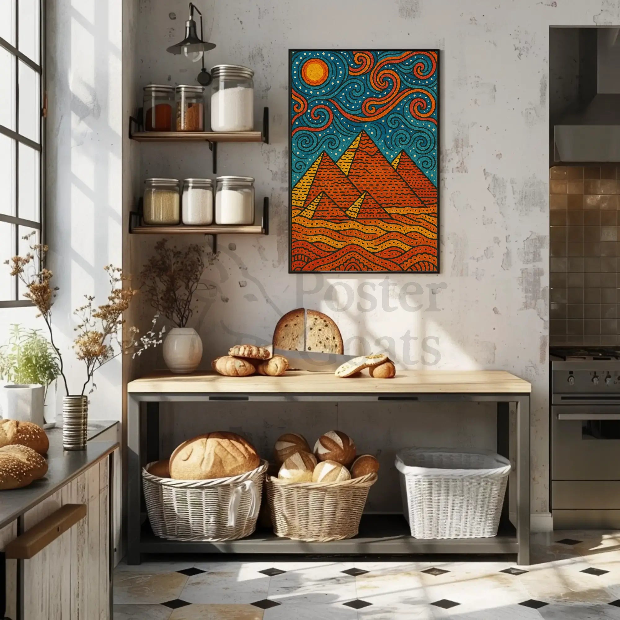 Egyptian Pyramids Meets Starry Night Art Nouveau Poster PosterGoat