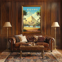 Egyptian Pyramids and Caravan Travel Poster PosterGoat
