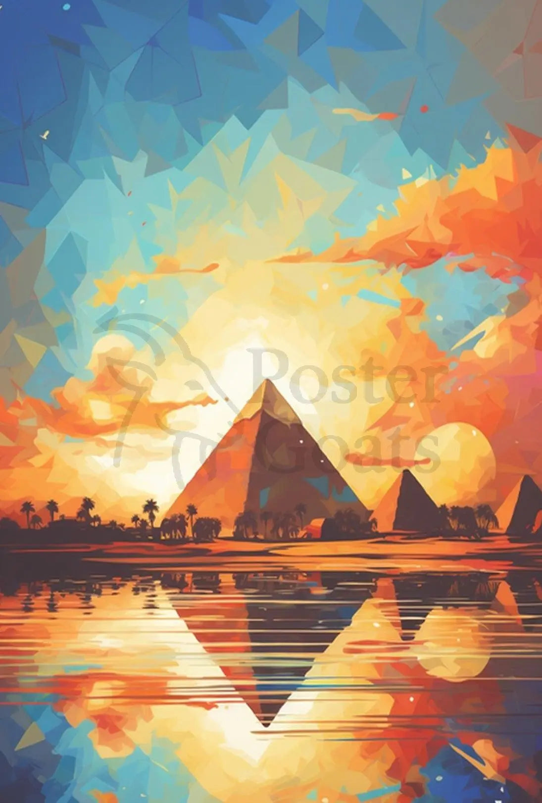 Egyptian Tranquility Geometric Oasis Artistic Poster PosterGoat