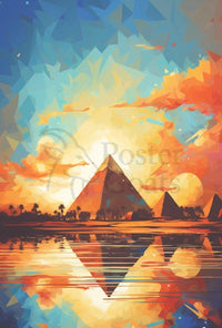 Egyptian Tranquility Geometric Oasis Artistic Poster PosterGoat