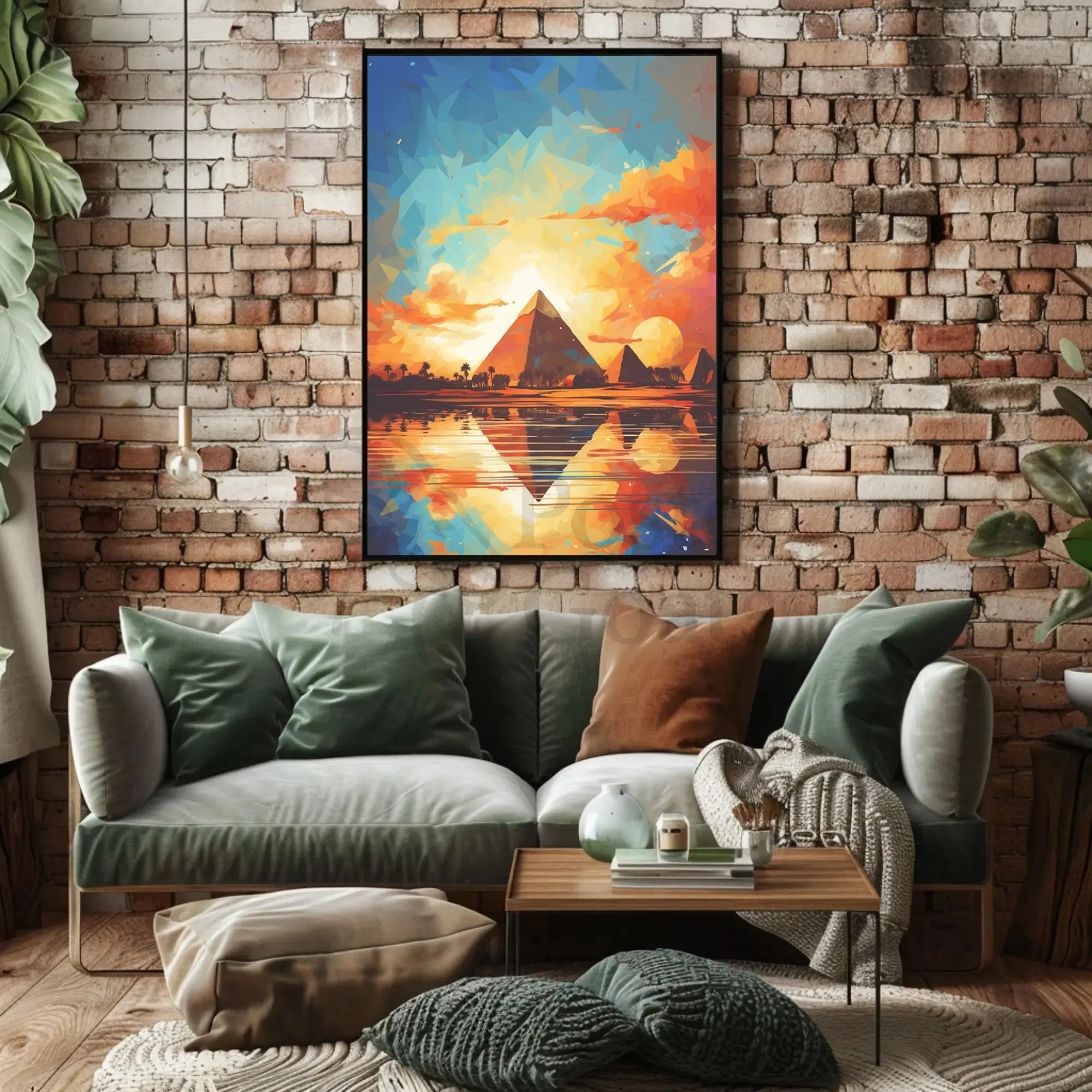 Egyptian Tranquility Geometric Oasis Artistic Poster PosterGoat
