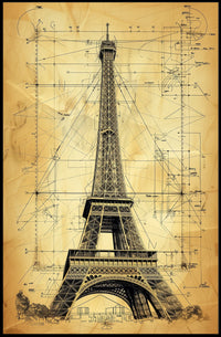 Eiffel Tower Architectural Blueprint Poster: Educational or Infographic Poster PosterGoat