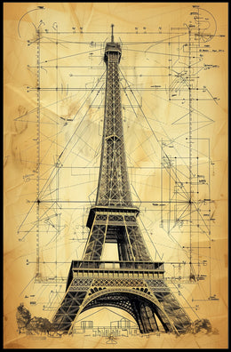 Eiffel Tower Architectural Blueprint Poster: Educational or Infographic Poster PosterGoat