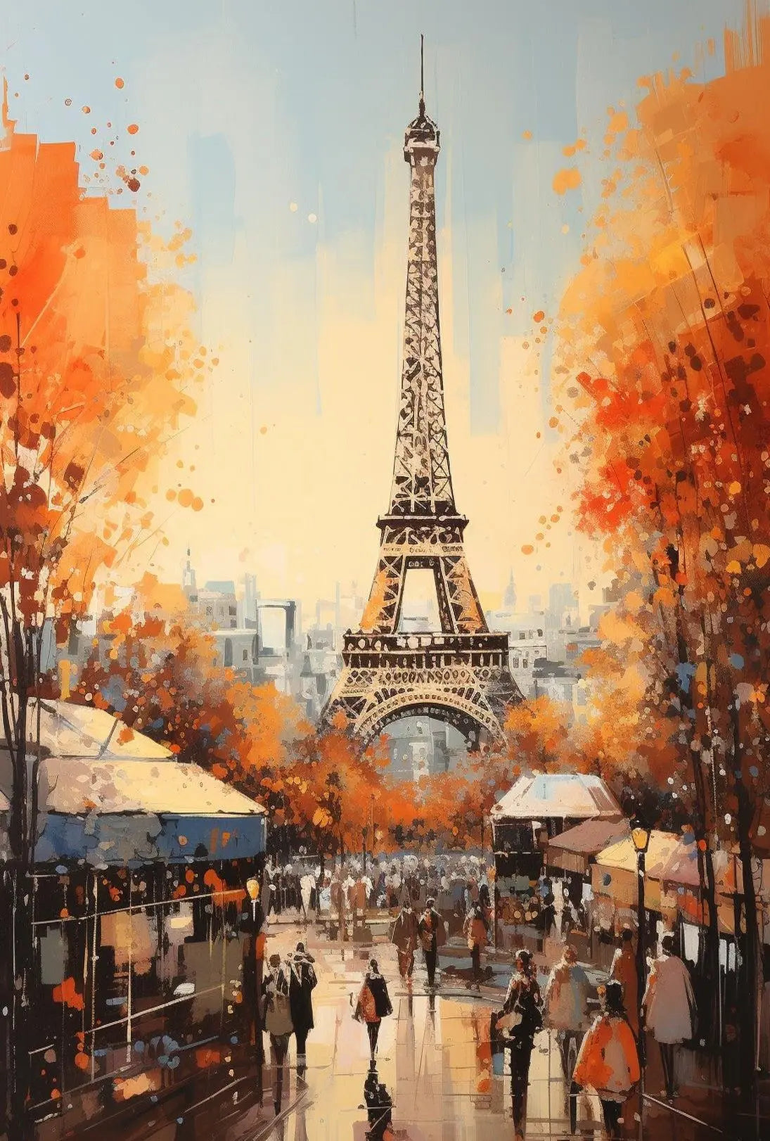 Eiffel Tower Autumn Scene in Paris Artistic Travel Poster PosterGoat