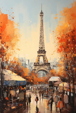 Eiffel Tower Autumn Scene in Paris Artistic Travel Poster PosterGoat