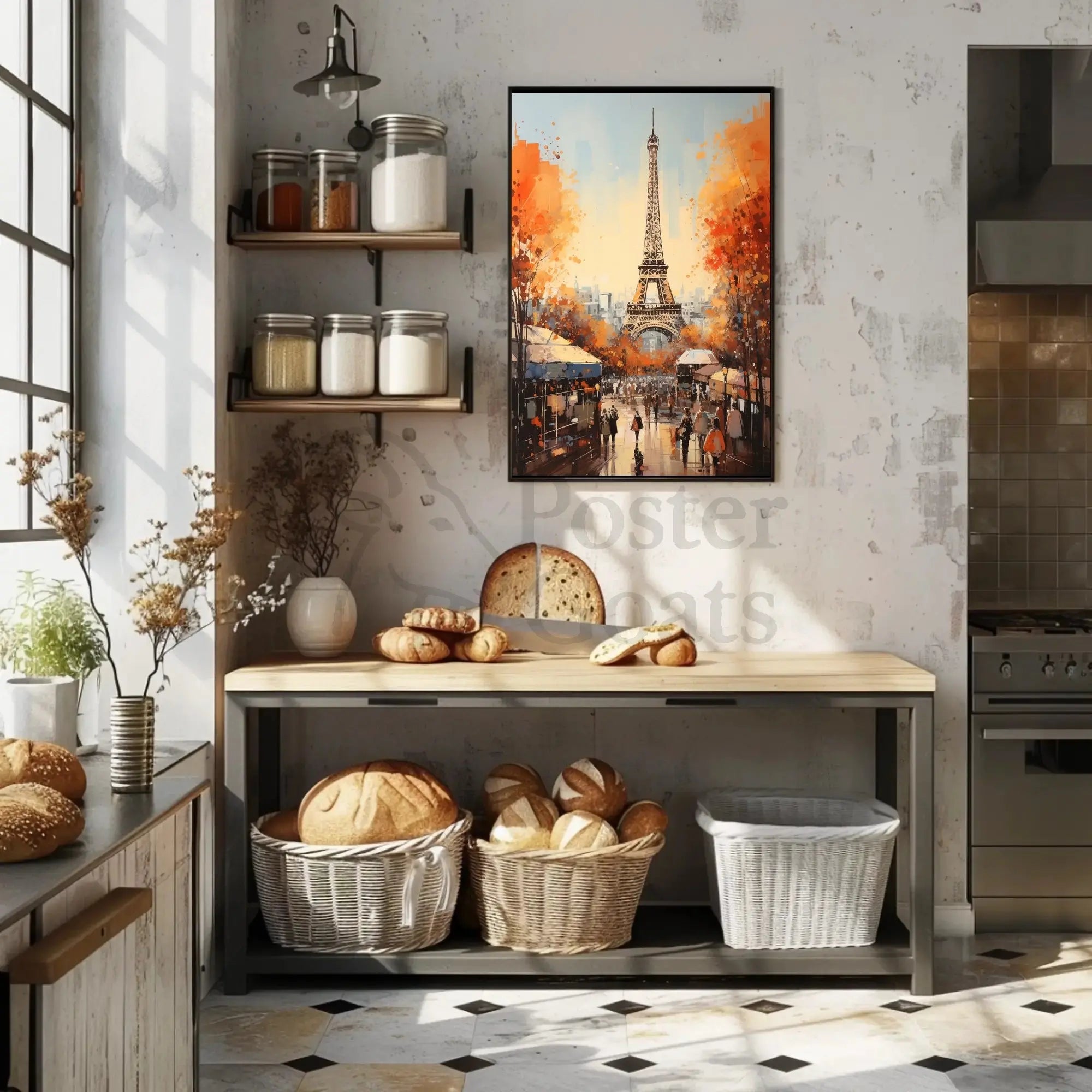 Eiffel Tower Autumn Scene in Paris Artistic Travel Poster PosterGoat