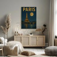 Eiffel Tower Nighttime Scene Vintage Travel Poster PosterGoat