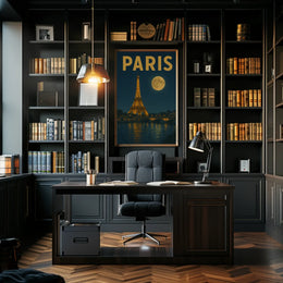 Eiffel Tower Nighttime Scene Vintage Travel Poster PosterGoat