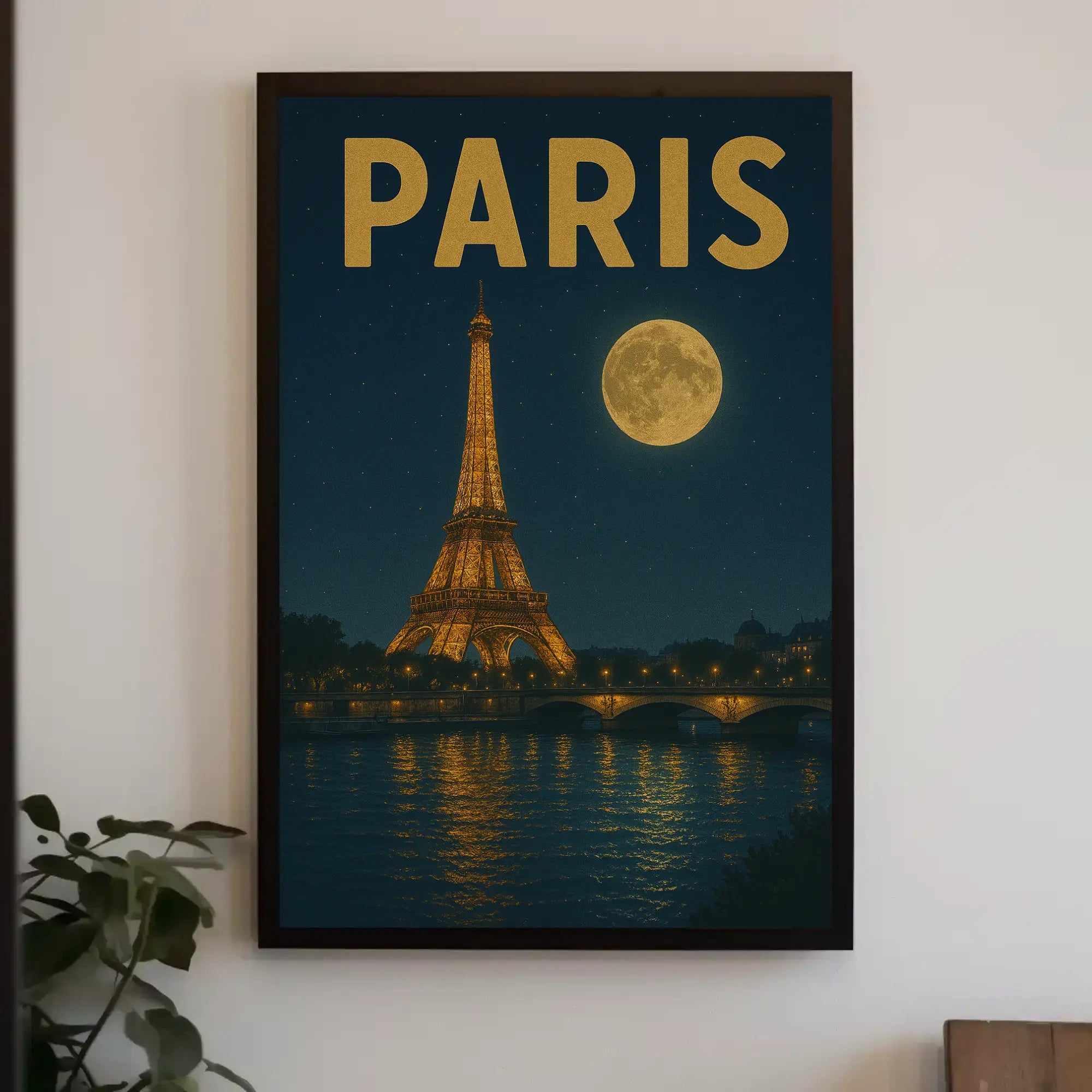 Eiffel Tower Nighttime Scene Vintage Travel Poster PosterGoat