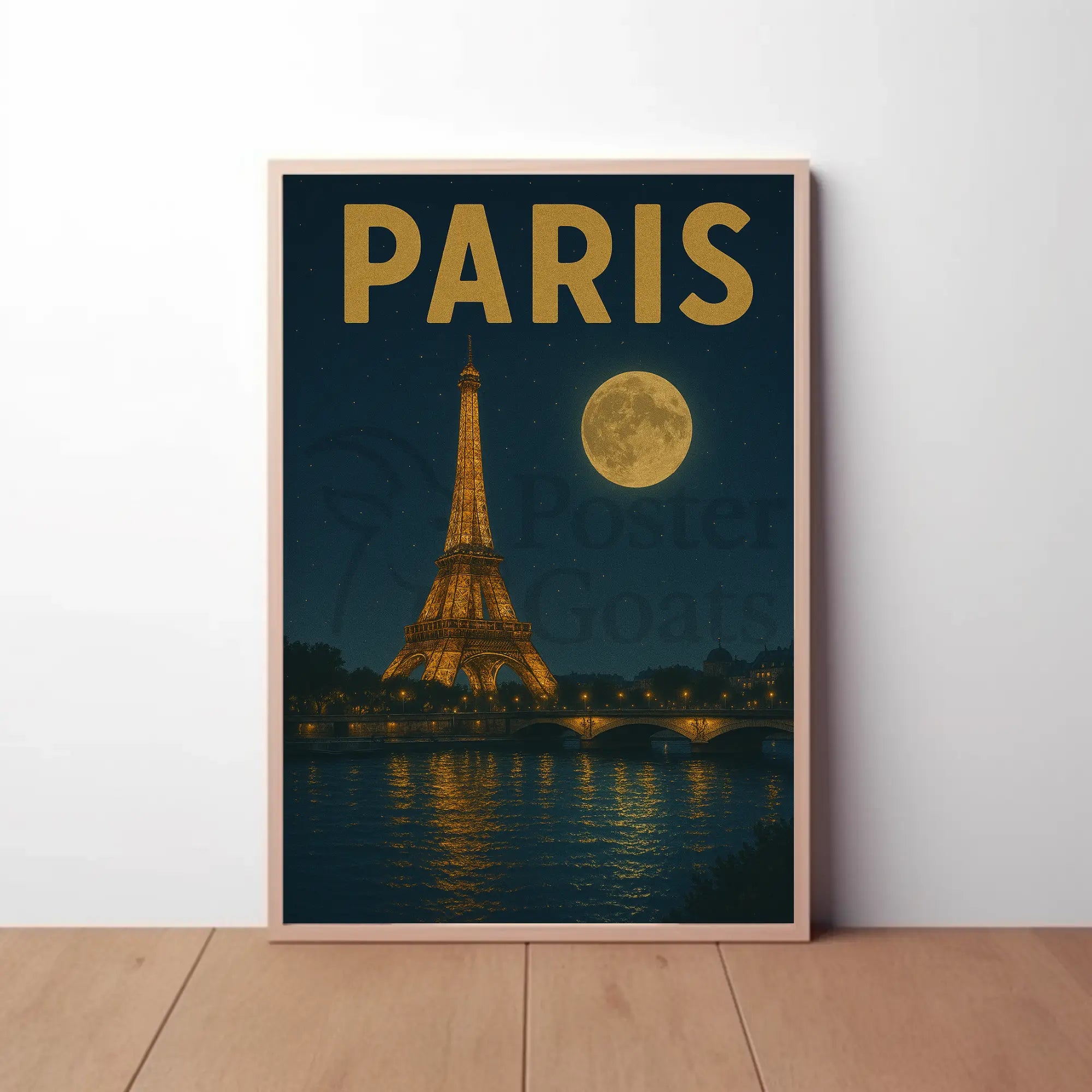 Eiffel Tower Nighttime Scene Vintage Travel Poster PosterGoat