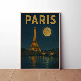 Eiffel Tower Nighttime Scene Vintage Travel Poster PosterGoat