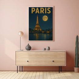 Eiffel Tower Nighttime Scene Vintage Travel Poster PosterGoat