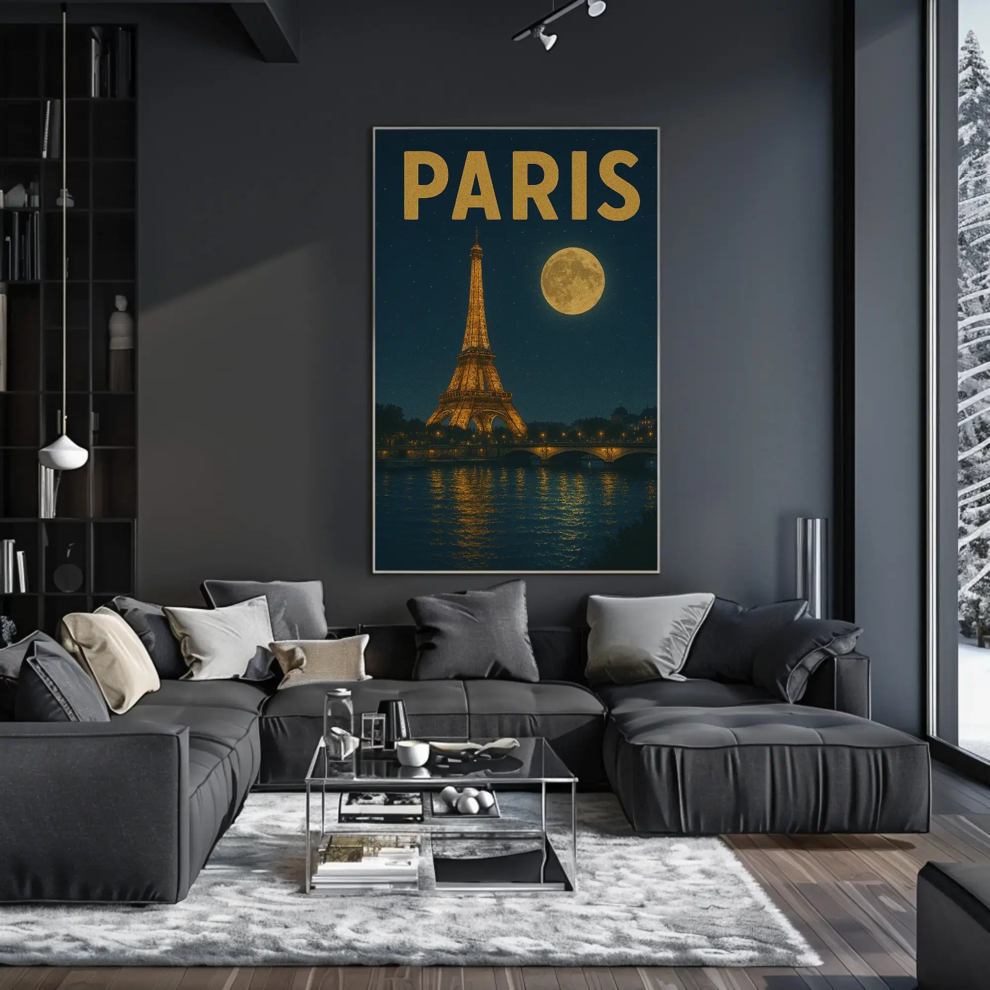Eiffel Tower Nighttime Scene Vintage Travel Poster PosterGoat