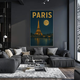 Eiffel Tower Nighttime Scene Vintage Travel Poster PosterGoat