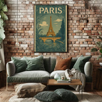 Eiffel Tower Paris Vintage Travel Art Nouveau Poster PosterGoat