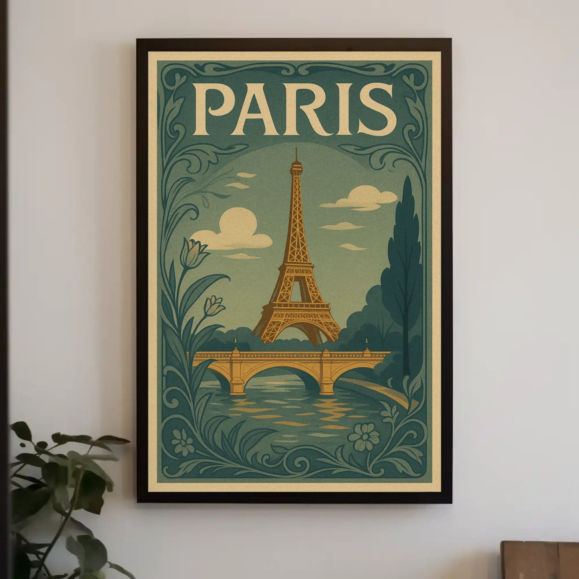 Eiffel Tower Paris Vintage Travel Art Nouveau Poster PosterGoat