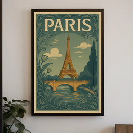 Eiffel Tower Paris Vintage Travel Art Nouveau Poster PosterGoat