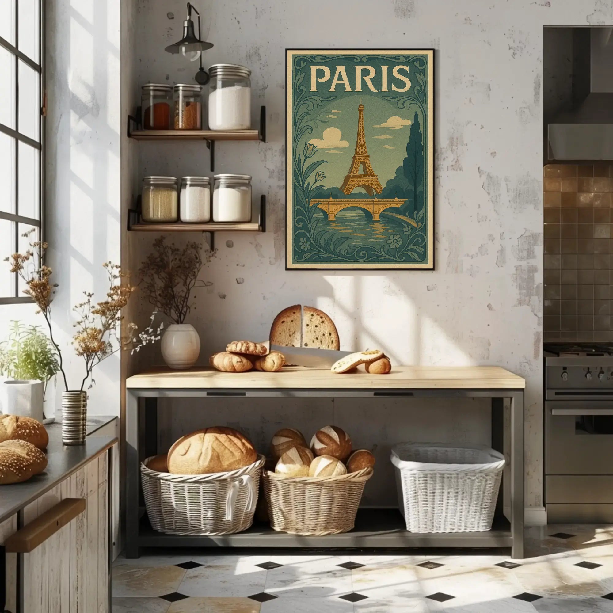 Eiffel Tower Paris Vintage Travel Art Nouveau Poster PosterGoat