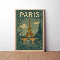 Eiffel Tower Paris Vintage Travel Art Nouveau Poster PosterGoat