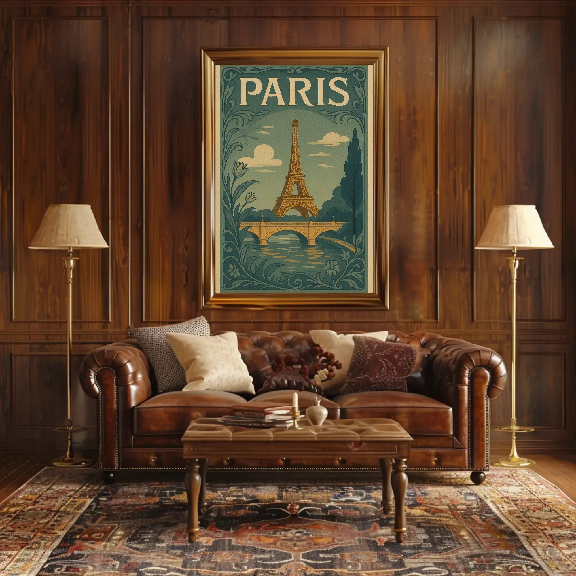 Eiffel Tower Paris Vintage Travel Art Nouveau Poster PosterGoat