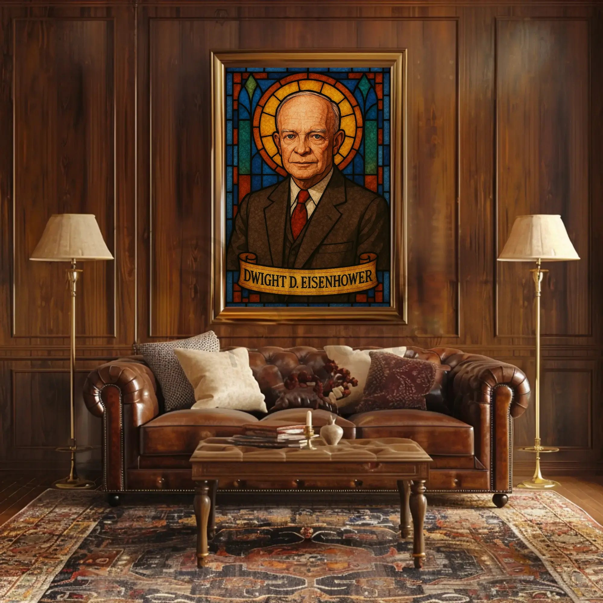 Eisenhower Legacy in Stained Glass Presidential Poster PosterGoat