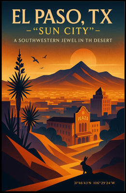 El Paso TX Sun City Vintage Poster PosterGoat
