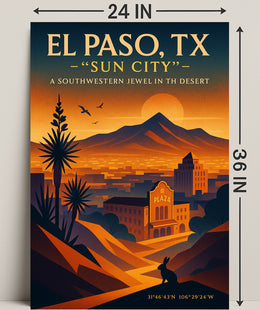 El Paso TX Sun City Vintage Poster PosterGoat