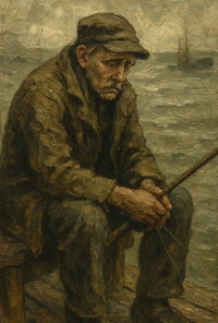 Elderly Fisherman Solitude, Contemplative Realism Artistic Poster PosterGoat