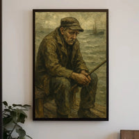 Elderly Fisherman Solitude, Contemplative Realism Artistic Poster PosterGoat