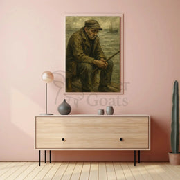 Elderly Fisherman Solitude, Contemplative Realism Artistic Poster PosterGoat