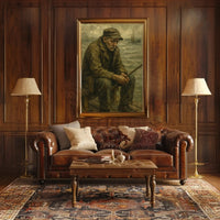 Elderly Fisherman Solitude, Contemplative Realism Artistic Poster PosterGoat