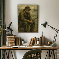 Elderly Fisherman Solitude, Contemplative Realism Artistic Poster PosterGoat