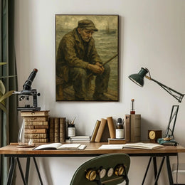 Elderly Fisherman Solitude, Contemplative Realism Artistic Poster PosterGoat