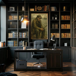 Elderly Fisherman Solitude, Contemplative Realism Artistic Poster PosterGoat