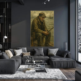 Elderly Fisherman Solitude, Contemplative Realism Artistic Poster PosterGoat