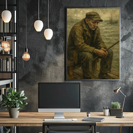 Elderly Fisherman Solitude, Contemplative Realism Artistic Poster PosterGoat