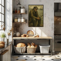 Elderly Fisherman Solitude, Contemplative Realism Artistic Poster PosterGoat