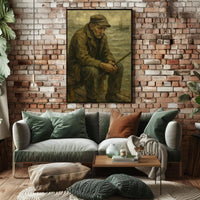 Elderly Fisherman Solitude, Contemplative Realism Artistic Poster PosterGoat
