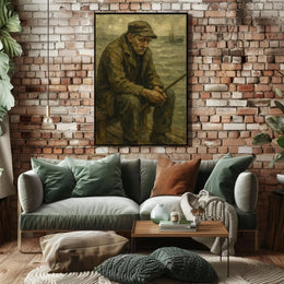 Elderly Fisherman Solitude, Contemplative Realism Artistic Poster PosterGoat