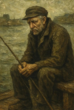 Elderly Fisherman's Contemplative Solitude Artistic Poster PosterGoat